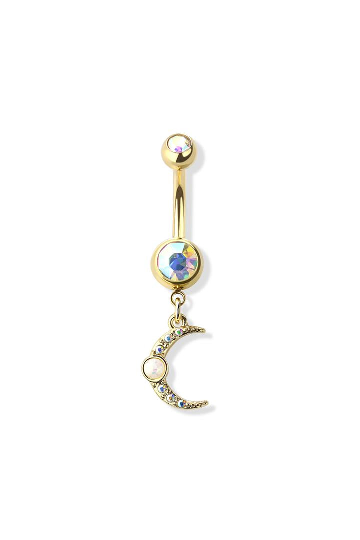 14G Surgical Steel Opal Moon Dangle 3/8" (10MM) Belly Ring
